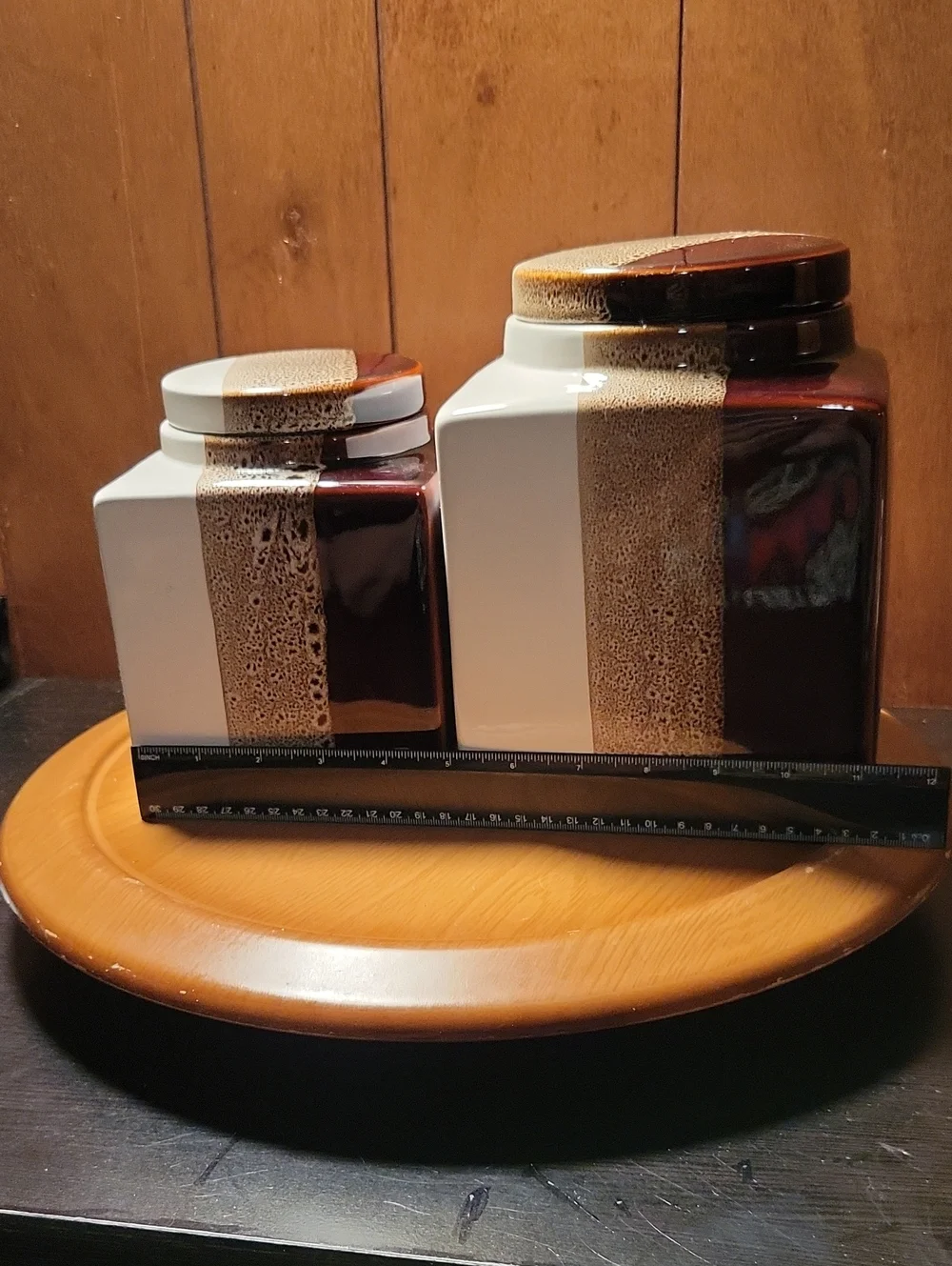 Pier 1 Two-Piece Ceramic Canister Set in White and Brown